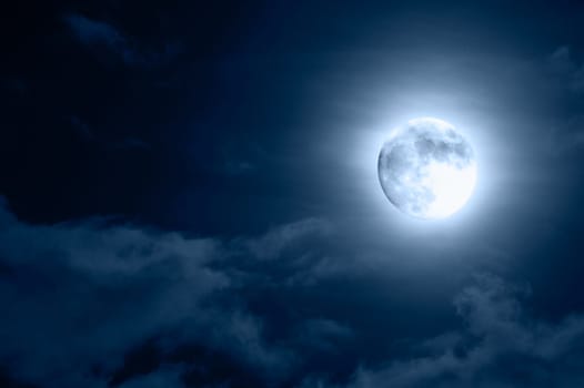 Glowing Moon Close-up on Dark Blue Sky