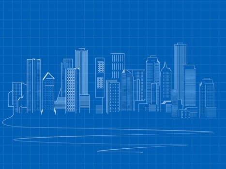 Stylized skyscrapers sketch, blue print design
