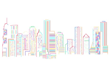 Cityscape background with colored skyscrapers abstract art illustration