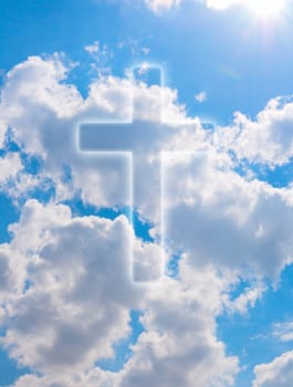 Silhouette of Cross on Blue Summer Sky With Clouds