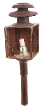 old rusty candle lamp with white background