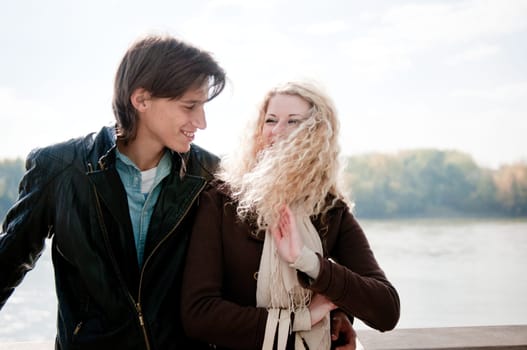 Young couple dating outdoors