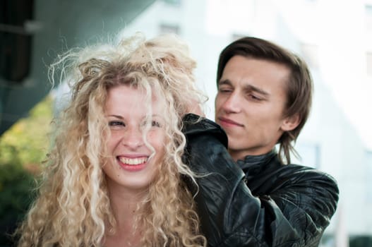Crazy time - couple playing with hair