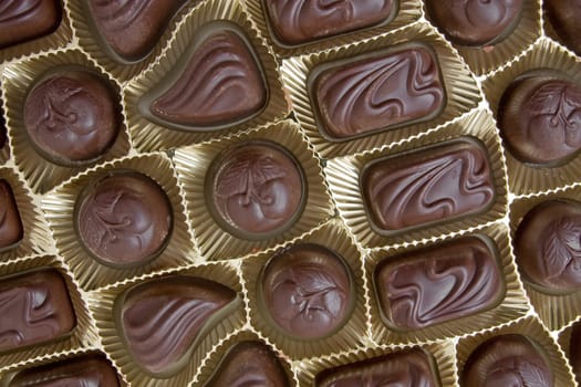 dark chocolate pralines in a golden box