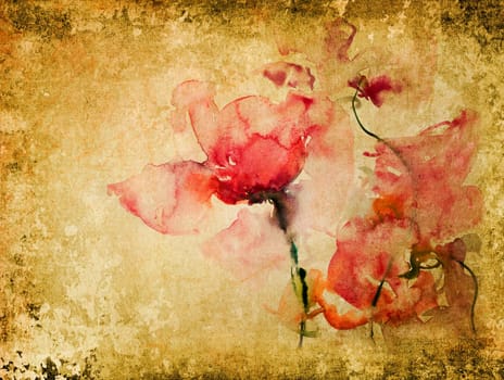 Roses Watercolor Parchment Retro