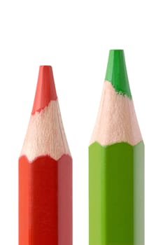 red and green pencil isolated over a white background