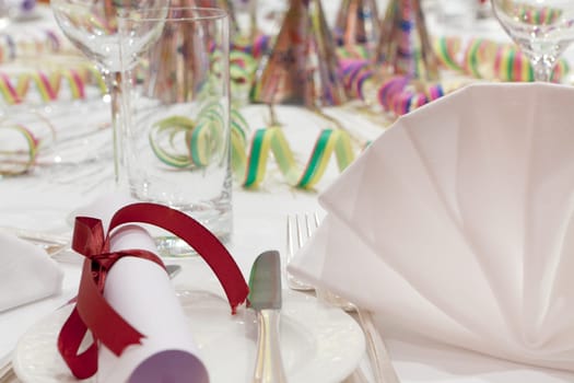 Table decoration party,set table for drinking and eating with streamer