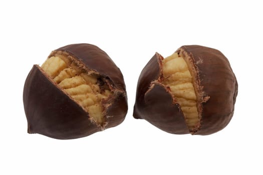 Chestnut,chestnut with broken shell against white background