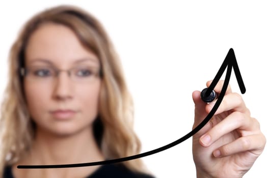 Young businesswoman drawing a chart on white