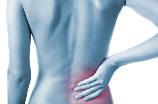 Woman holding her painful back