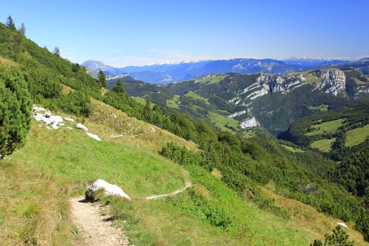 Hiking trail on Monte Baldo to the 2200m high Punta Telegrafo,province of Verona,Italy