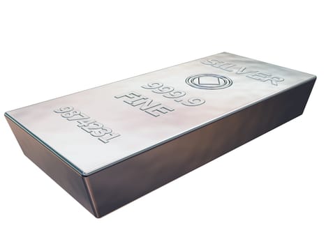Isolated illustration of a pure silver ingot