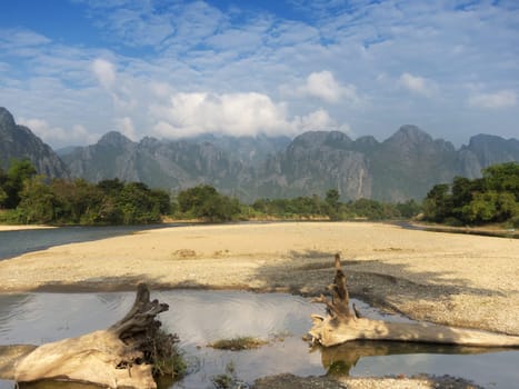 Vang Vieng,Laos,Landscape with Nam Song River and Karst Mountains