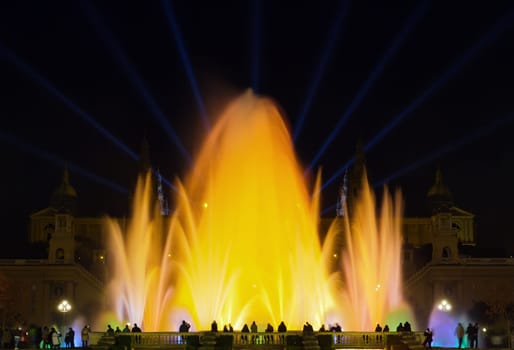Famous light show in front of the National Art Museum in Barcelona
