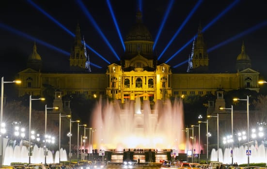 Famous light show in front of the National Art Museum in Barcelona