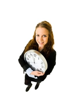 High Angle view Woman with a clock