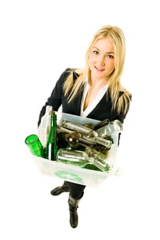 Recycling woman from high angle view