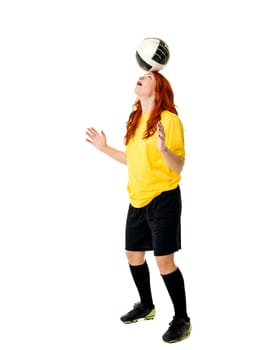 Soccer woman isolated on white background