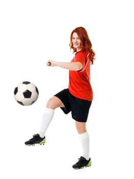 Soccer woman isolated on white background