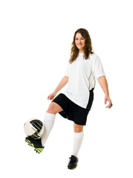 Soccer woman isolated on white background