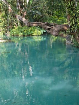 blue lagoon in Vang Vieng,Laos,clear water for swimming with tropical forest