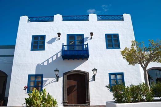 A Traditional Blue and White Canary Island House with Balcony