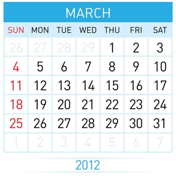 March calendar. Illustration on white background for design