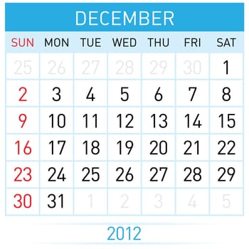 December Calendar. Illustration on white background for design