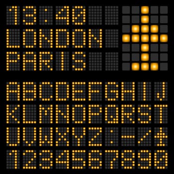 Set of letters on a mechanical timetable. Illustration of the designer