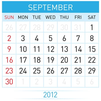September calendar. Illustration on white background for design