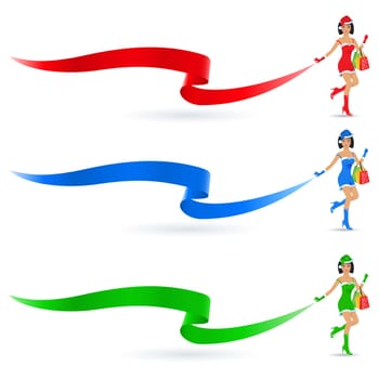 Christmas girls with shopping bags. Illustration on white background
