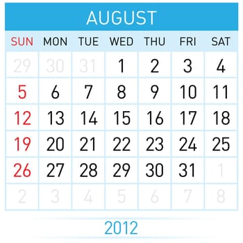 August Calendar. Illustration on white background for design