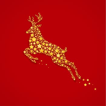 Abstract white stars deer on a red background.