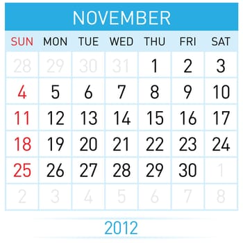 November Calendar. Illustration on white background for design