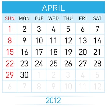April Calendar. Illustration on white background for design