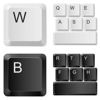 White and black computer keys. Illustration on white background
