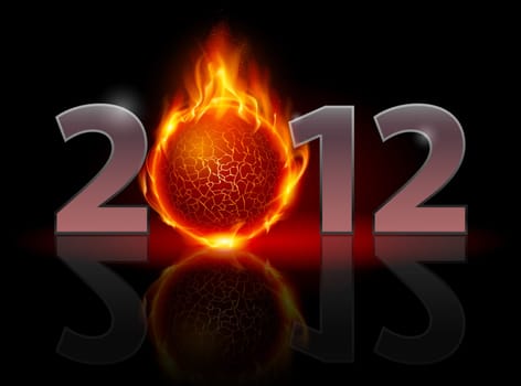 Twenty Twelve year. Fire ball. Illustration on black background
