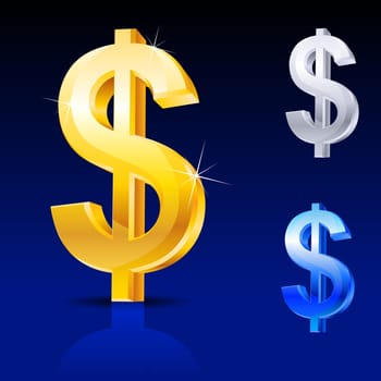 Abstract dollar sign. Illustration on blue background for design
