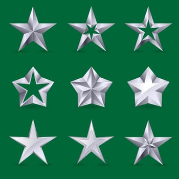Set of different stars icons for your design. Illustration on green background