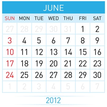 June Calendar. Illustration on white background for design