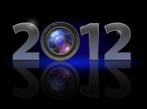 Twenty Twelve year. Photo lens. Illustration on black background