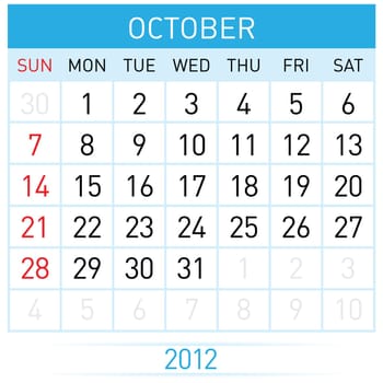 October Calendar. Illustration on white background for design
