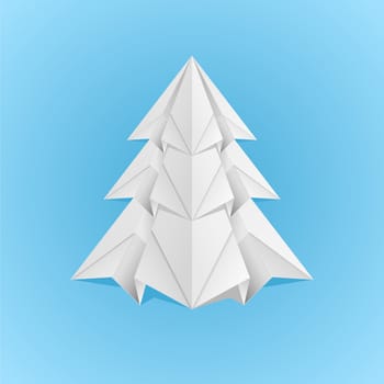 Paper Christmas Tree. Illustration on blue background