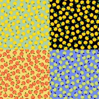Vector pattern of apples and green leaves. Illustration for design