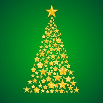 Abstract Christmas tree from the stars. Illustration on green background