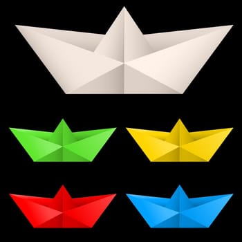 Paper ships isolated on black background for design