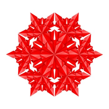Red paper snowflake on a white background