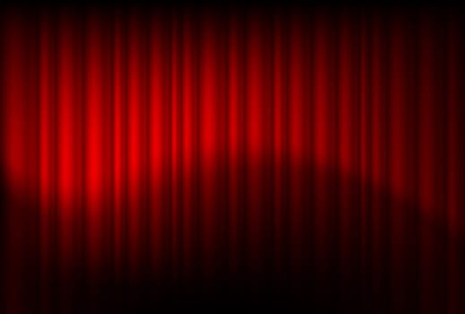 Red drapes reflected. Illustration of the designer