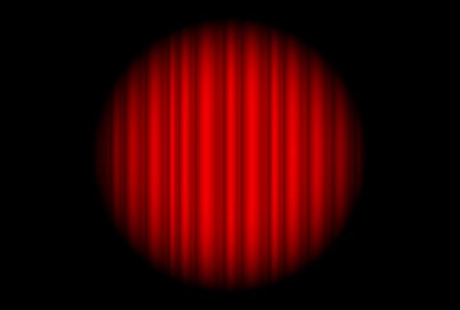 Stage with red curtain and big spot light.  Illustration of the designer