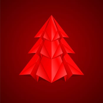 Paper Christmas Tree. Illustration on red background